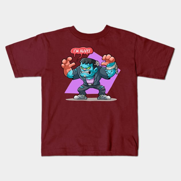 Frankenstein's Terrifying Awakening Kids T-Shirt by Popon85